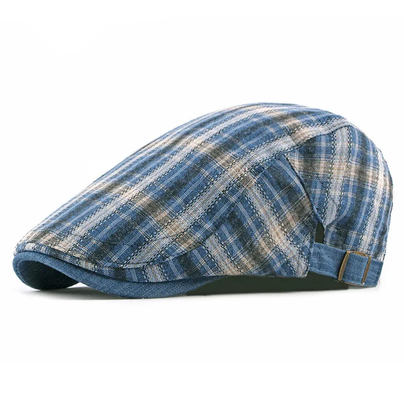 Summer Fashion Plaid Newsboy Caps Men Cotton Flat Peaked Cap Women Painter Beret Hats 07