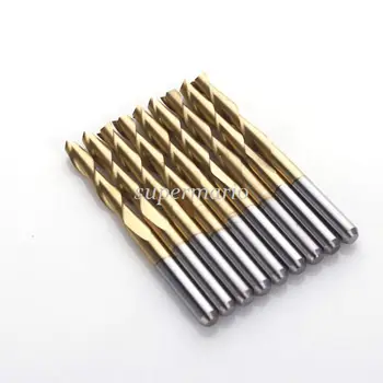 

10x 1/8'' 3.175mm Titanium Nitride Coated Tungsten Carbide Stainless Steel CNC Double 2 Two Flute Spiral Bits 17mm 2Lx3.17Tix10