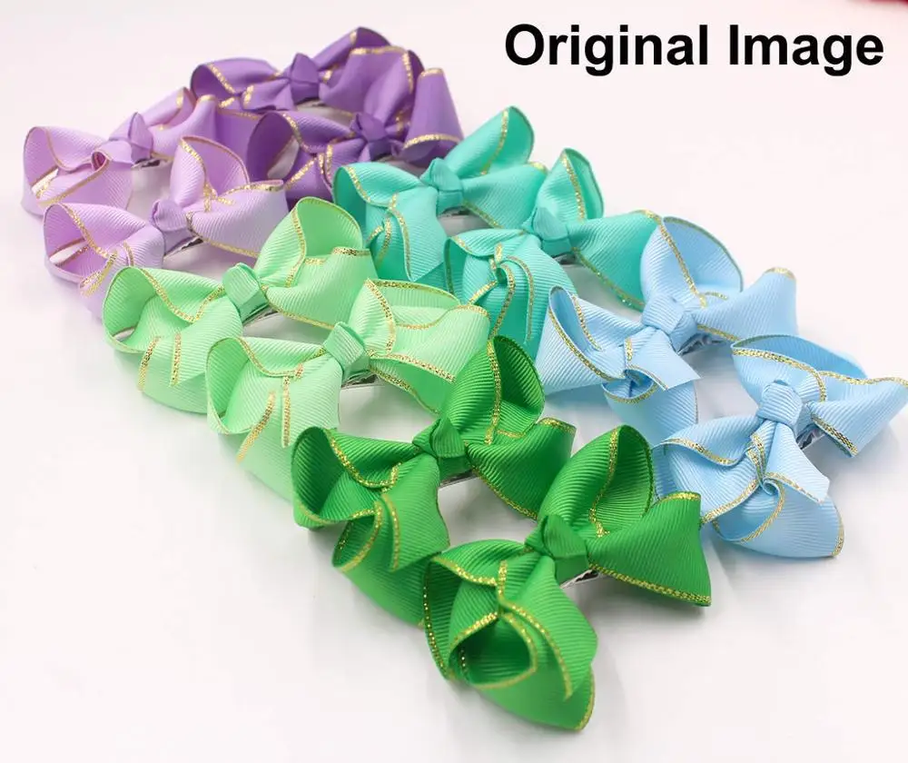 40 Pieces Baby Girls Bow Clips Boutique Grosgrain Ribbon Gold Thread 3" Hair Bows Alligator Hair Clips For Girls Toddlers Teens