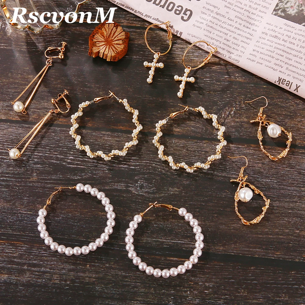 

Fashion Punk Women Girl Wedding Jewelry Gold-color Big Flower Loop Hoop Earring Imitation Pearl Beads Wedding Hoop Earrings