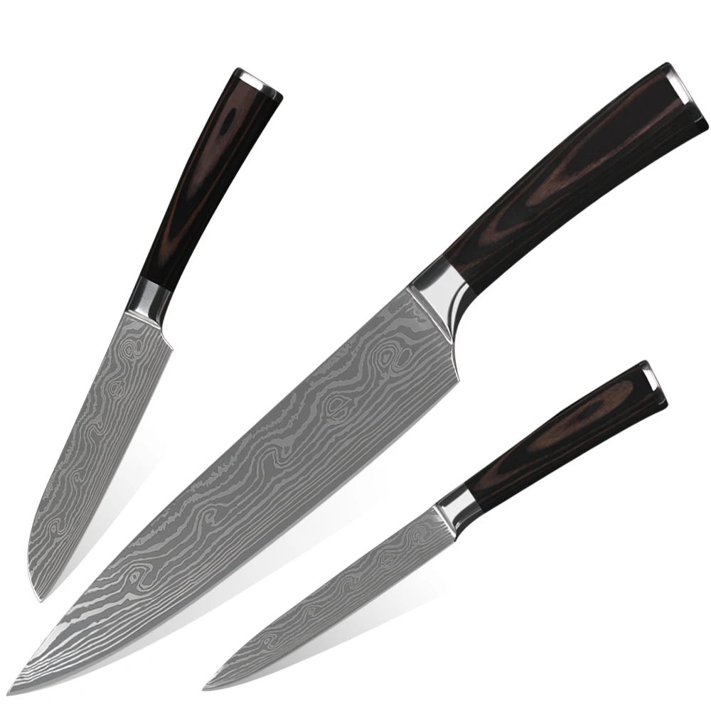 

BA brand kitchen knives set 8 inch chef 5 inch santoku utility knife 7CR17stainless steel cooking tools laser pattern set knives