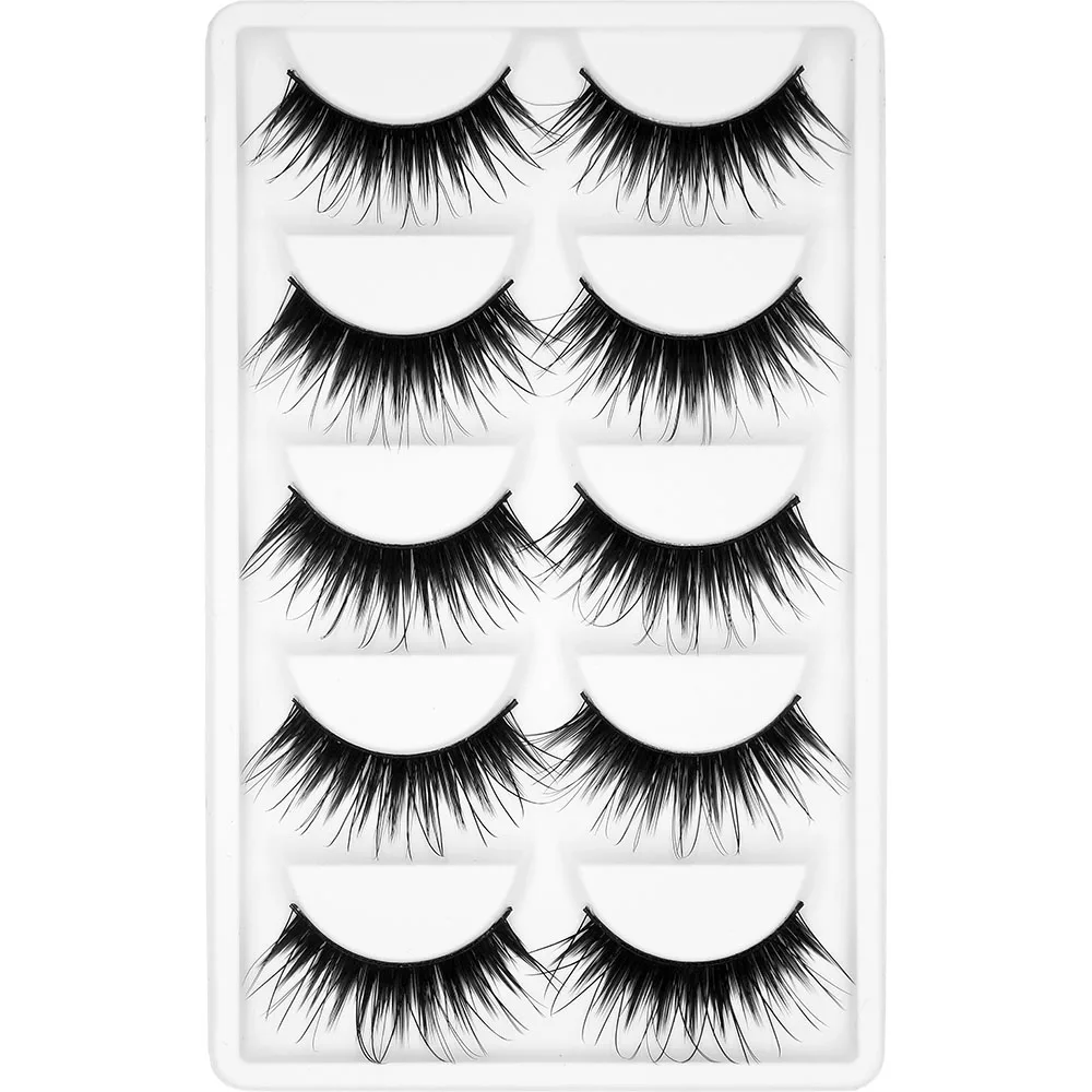 Kimcci 5 Pairs 6 Style Mink Lashes 3D Mink Eyelash Handmade Reusable Natural Faux Eyelashes Cruelty free False Lashes Cilia