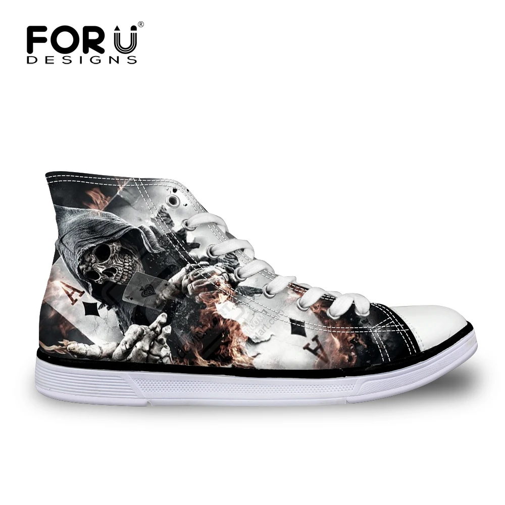 FORUDESIGNS Classic Men's Punk Rock Skull Style High-top Vulcanize Shoes Casual Lace-up Canvas Shoes for Men Students Flat Shoes FORUDESIGNS Classic Men's Punk Rock Skull Style High-top Vulcanize Shoes Casual Lace-up Canvas Shoes for Men Students Flat Shoes