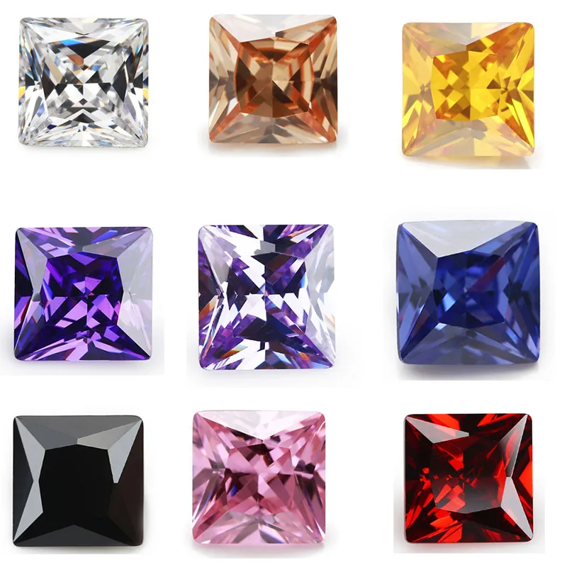 

50pcs 3x3~10x10 AAAAA Square Shape Golden Yellow , Voilet,Olive , Purple, Black, Pink Cubic Zirconia Stone Loose