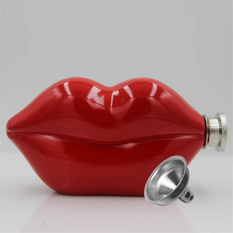 

5 OZ Charm Lip Hip Flask Red with Funnel Grade 304 Stainless Steel Bar Drinking Bottle Collection Worthy