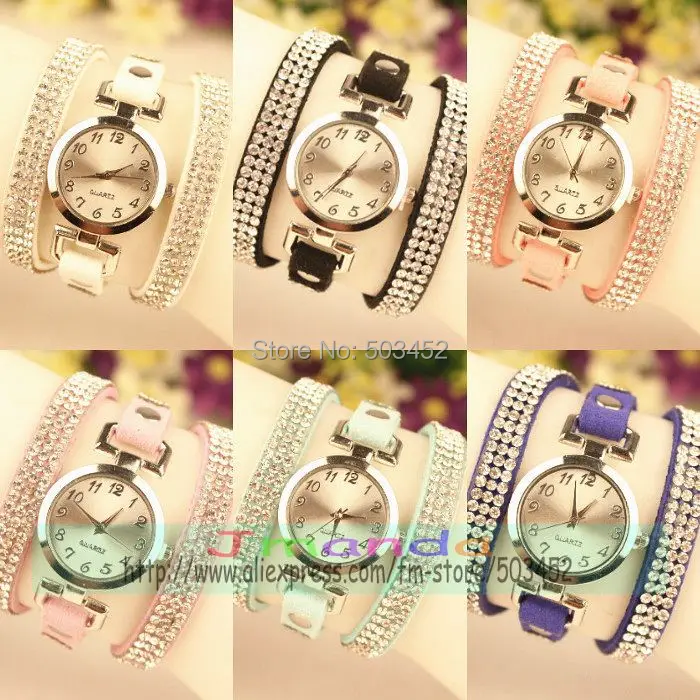 100 шт/лот корейский стиль Winging часы на кожаном ремешке со стразами Модные женские рождественский подарок кварцевые часы цена часы