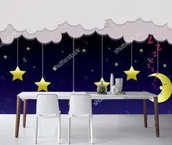 Детский обои, луна и звезды, природные фото росписи для мальчиков и девочек комната спальня потолок фоне стены обои