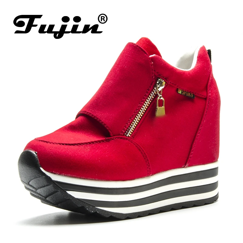 Fujin/сезон весна осень модная обувь на платформе с молнией повседневные милые