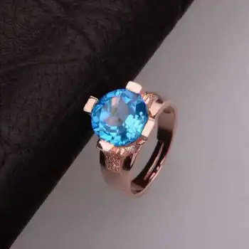 

Natural blue topaz stone Ring Natural gemstone Ring S925 sterling silver trendy Elegant big round women girl gift Jewelry