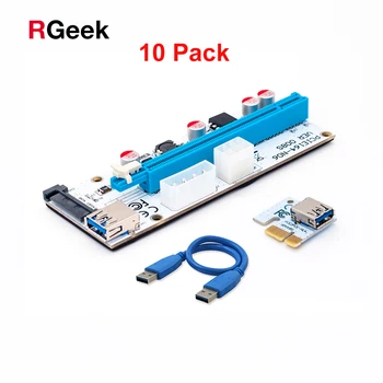 

New VER008S 3in1 Molex Power 60CM PCI-E Riser Card 4pin 6pin Sata PCI Express 1x to 16x 1x Extension Cable for Bitcoin Miner