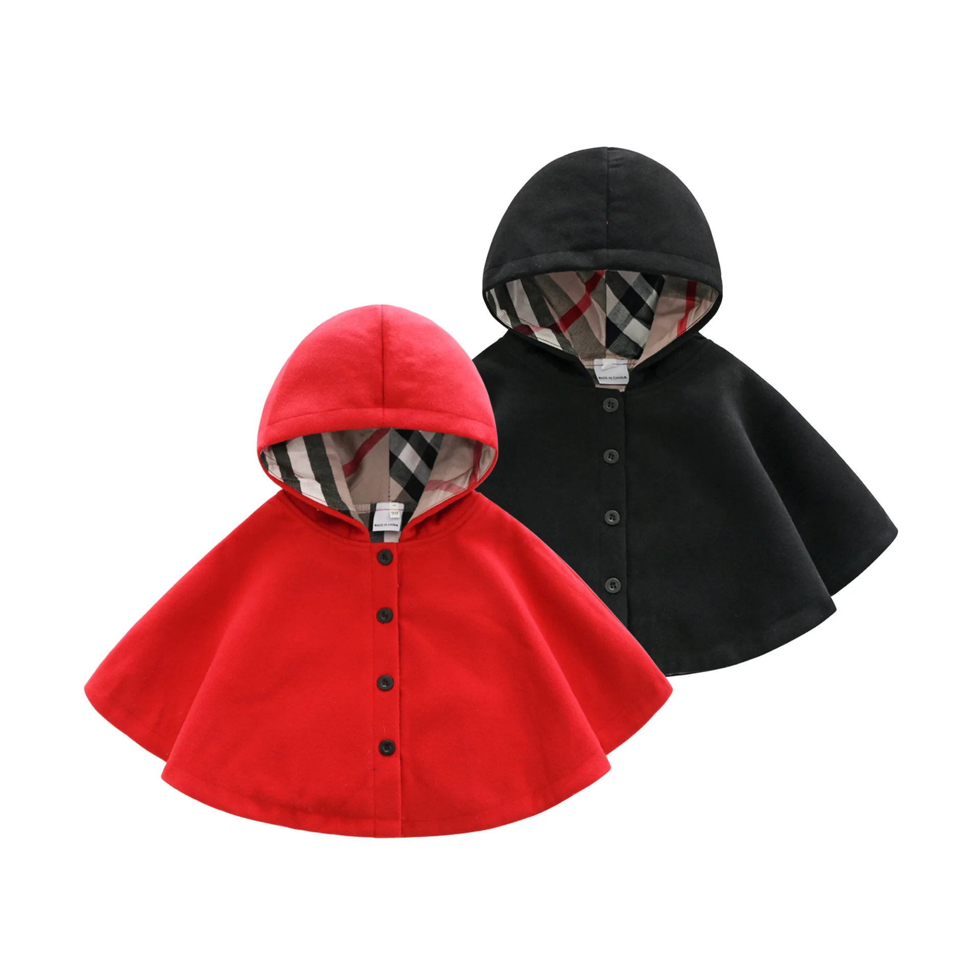 

2019 winter spring fashion kids baby cape pattern black red cotton hooded plaid girls Coat jackets baby girl cape cloaks clothes