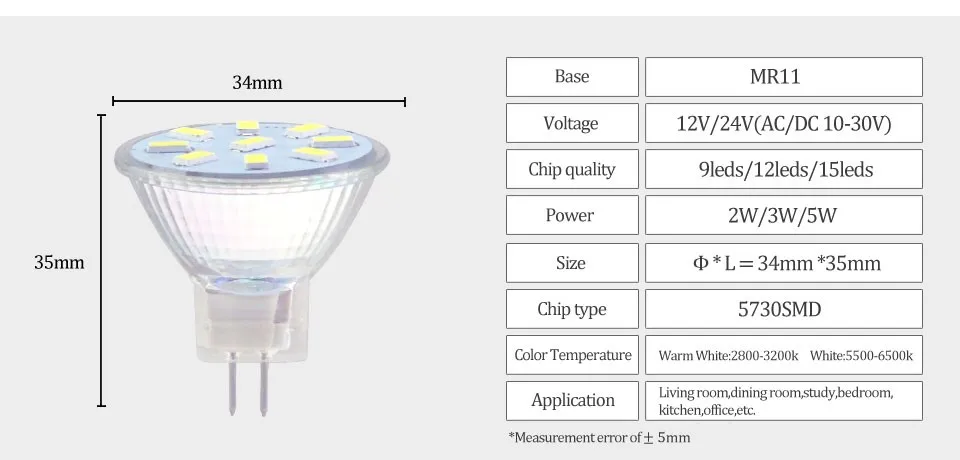 MR11 Светодиодный лампа светильник 5730 SMD 9 светодиодный s 2 Вт лампада 12 Светодиодный s 3 Вт светодиодные лампы 15 Светодиодный s 5 Вт GU4 AC/DC 12V 24V Стекло тела светодиодный лампы для роста растений 6 шт./лот