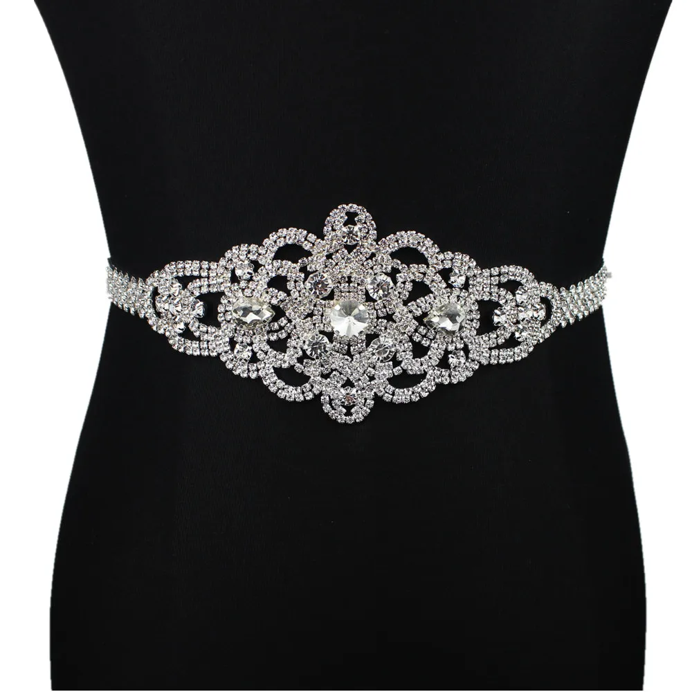 Handmade Silver Bridal Belt Rhinestone Waistband Applique Evening Prom Dresses Wedding decoration White Beige Sash Ribbon bridal waistband bridal dress decoration
