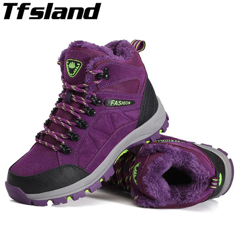 

Plush Hiking Shoes Women Waterproof Hiking Boots Comfort Warm High Top Mountain Climbing Camping Shoes Trekking Hunting Footwear
