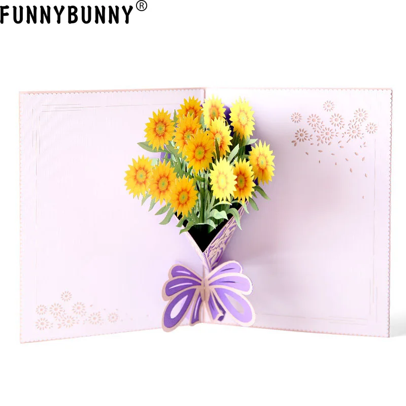 FUNNYBUNNY 3D всплывающие солнечные цветы открытки поздравительные с юбилеем|Открытки