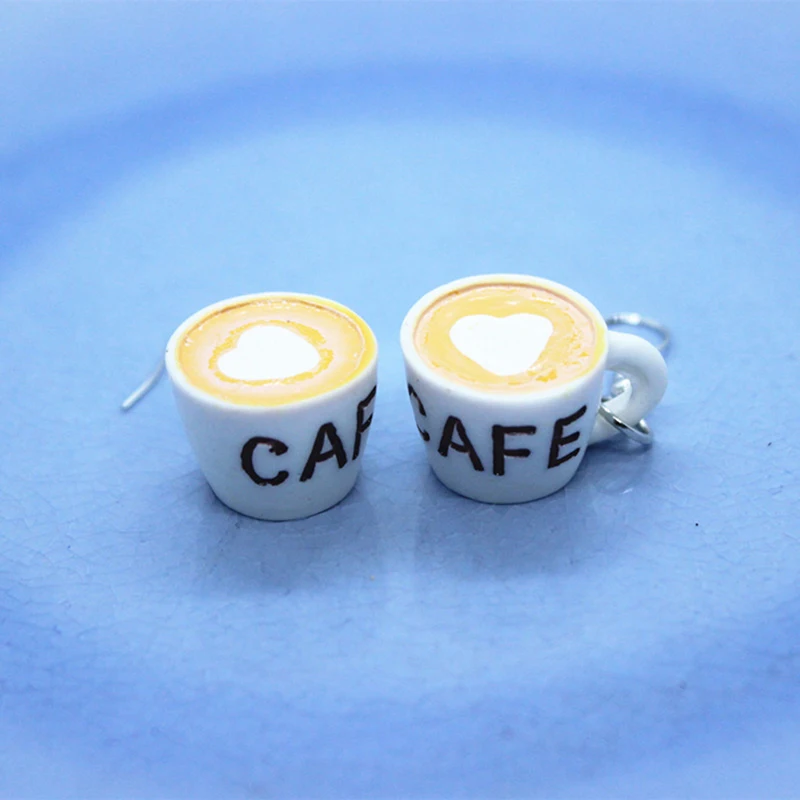 Cute Flat Drop Dangle Heart In Coffee Cup Food Earrings For Women Fashion Creative Hand-made Jewelry Personality Gifts | Украшения и