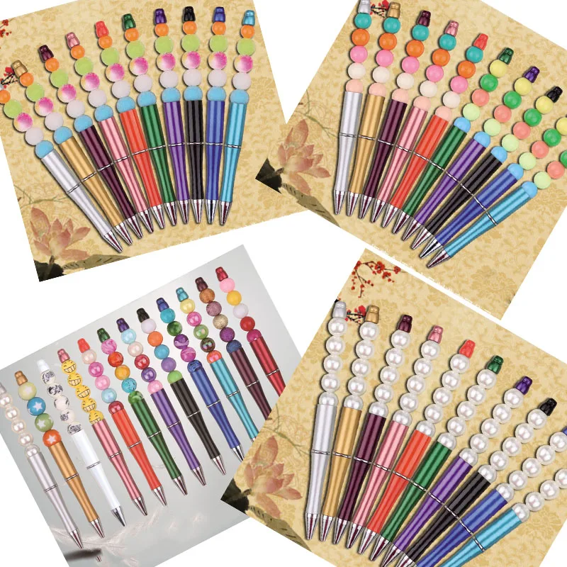10pcs/lot Plastic Beadable Pen Bead Pens Ballpoint Pen Gift Ball Kids party Personalized Gift Wedding For Guests XMAS