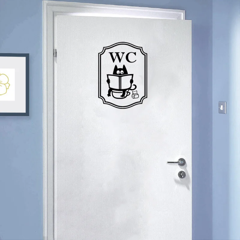 Милый Кот WC узор Туалет наклейки на стену уникальные аксессуары Съемная Виниловая Наклейка Настенная креативная стиральная комната двери украшения