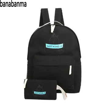 

PinShang Women Canvas Backpack Students Korean Style School Bag Girls Leisure Travel Rucksack And Small Purse Set Backpack ZK40