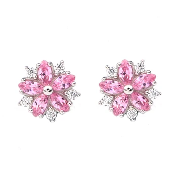 

925 Silver Stud Earrings Women Jewelry Sakura Flower with Piercing Pink Cubic Zirconia CZ Cute Ear Decoration E130PC