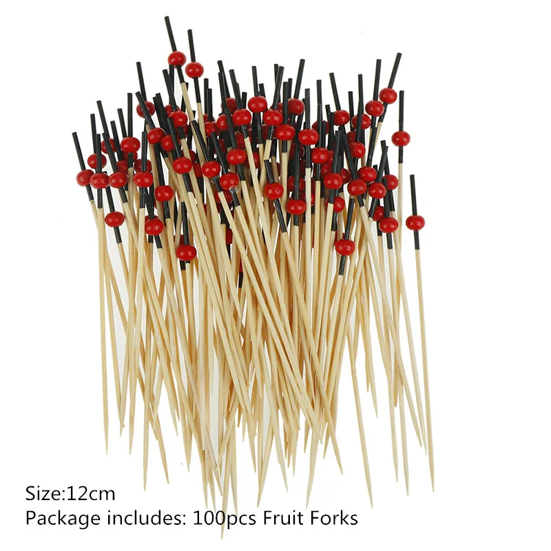100PCS 50/80/100 шт 9/12 см бамбуковые палочки витая вечерние шведского стола фруктовых десертов Палочки шампур Еда коктейльное сэндвич вилка палка - Цвет: 100PCS