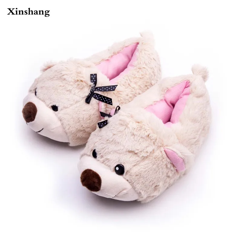 comprar Xinshang Novas Mulheres Inverno Quente Sapatos Fechados Chinelos Em Casa Amantes Cão Bonito Dos Desenhos Animados Forma Não deslizamento Sola Macia Interior chinelos