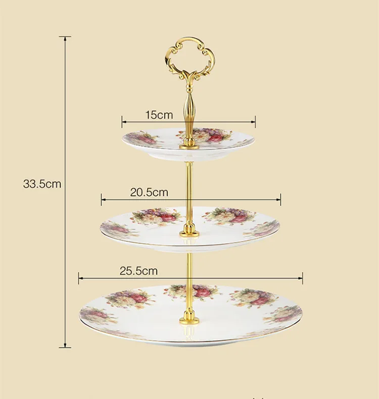 Пасторальный костяной фарфор, трехэтажные тарелки, фруктовые блюда для тортов, тарелка для конфет, керамический поднос, фарфоровая посуда, украшение, Прямая поставка