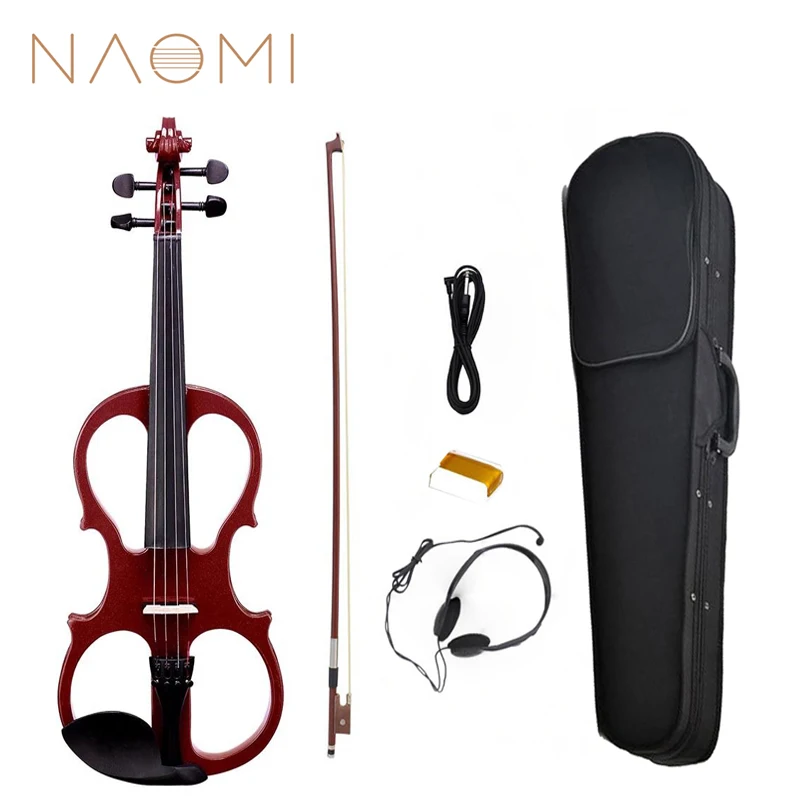 

Naomi Violin 4/4 Electric Violin Silent Solid Wood Ebony Parts-High Level Preamp W/Case KIT Dark Red