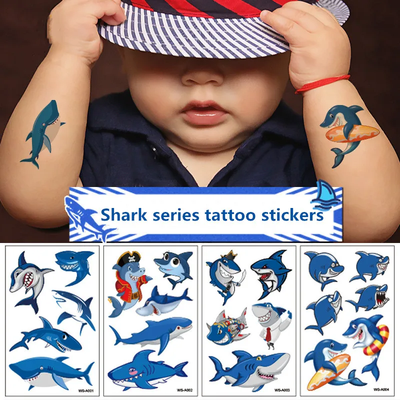 Поддельные татуировки 1 лист временные татуировки наклейки красочные поддельные татуировки Акула флеш-тату водонепроницаемый маленький боди-арт ребенок 10 видов конструкций
