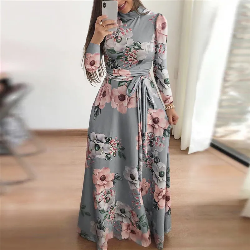 Fashion dress women Autumn Winter 2018 Casual Boho Maxi Dress Ladies Holiday Long Sleeve Long Sleeve Dress vestido O04#N (5)