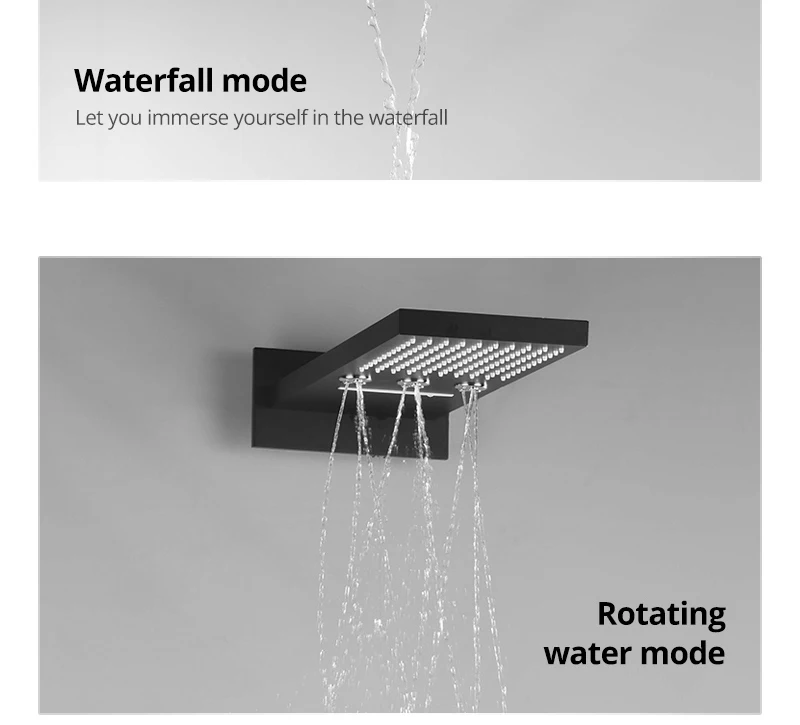 22Waterfall Rain Shower Sets Faucet Rotating Water Shower 4 Function Spa Waterfall Massage Bathroom Fixture Black Shower Set (9)
