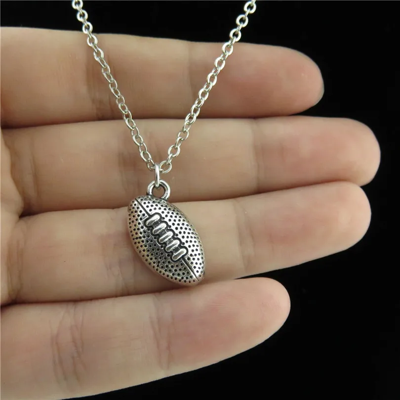 

GLOWCAT Q1A37 Silver Alloy Sports Game Rugby Pendant Short Chain Collar Necklace 18" Kids Party