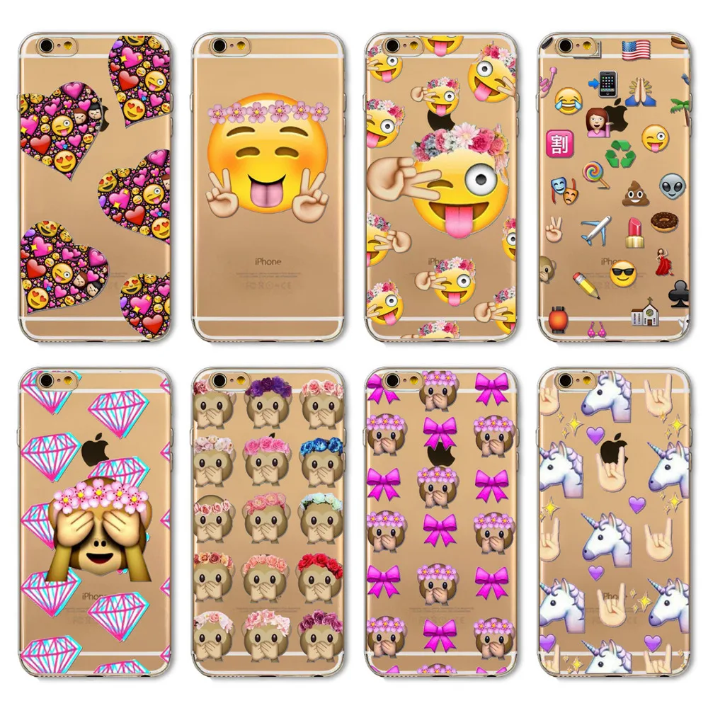 2016 Funny Phone Case For Apple iPhone 6 6s 5 5S SE 6Plus 6sPlus 4 4S 5C Cover Transparent Silicon Monkey Emoji Mobile Phone Bag