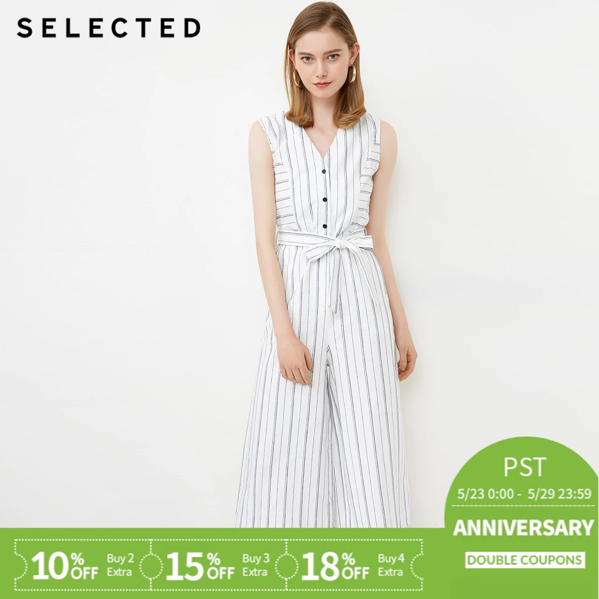 

SELECTED new ladies casual striped cotton sleeveless lace jumpsuit S|418244501