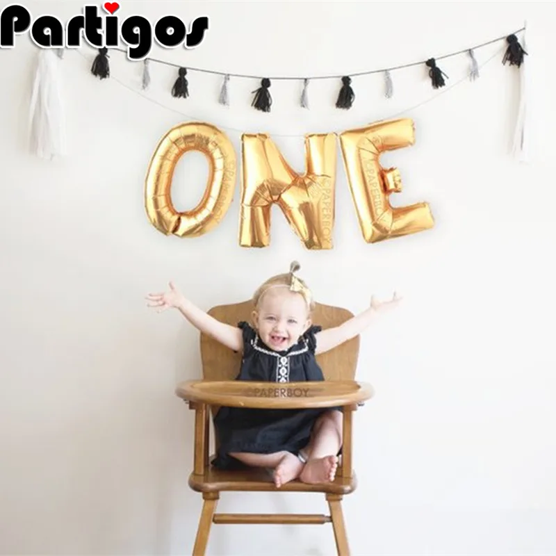

3pcs 16inch Gold/Silver alphabet Letter "ONE" Balloon Foil Ballon Baby Shower 1st Birthday Party Decoration Celebration Supplies