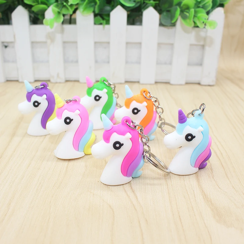 

Fashion Jewelry Gift Fit Friend Birthday Decorative Bag Key 6 Pcs Silicone Colorful Unicorn Keychain Keyring For Kids