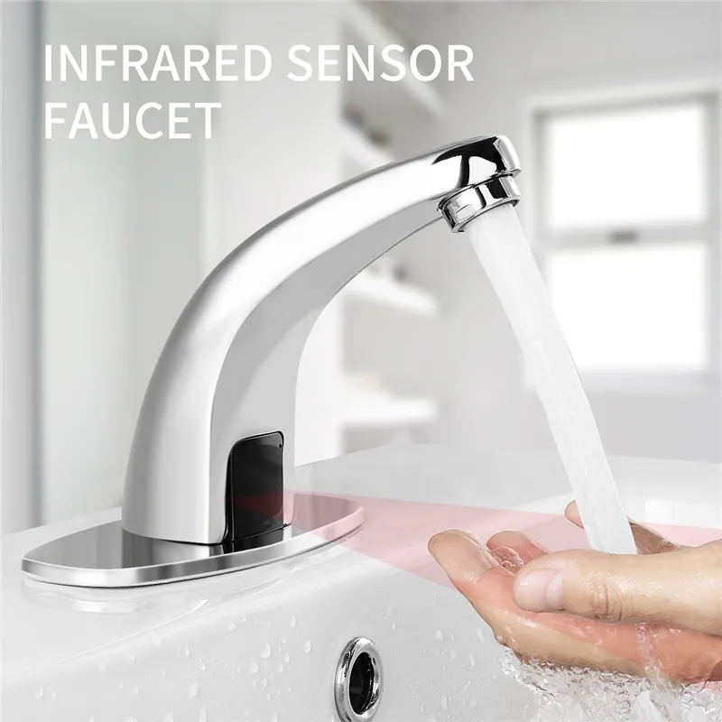 

Bathroom Touchless Automatic Sink Hands Free Sensor Tap Cold Infrared Water Saving Inductive Electric Basin Faucet Home Hotel