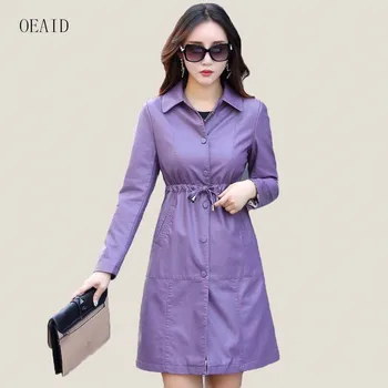 

Plus size S M L XL XXL XXXL 4XL Long leather jacket women leather coat outerwear 2020 spring ladies leather jackets and coats