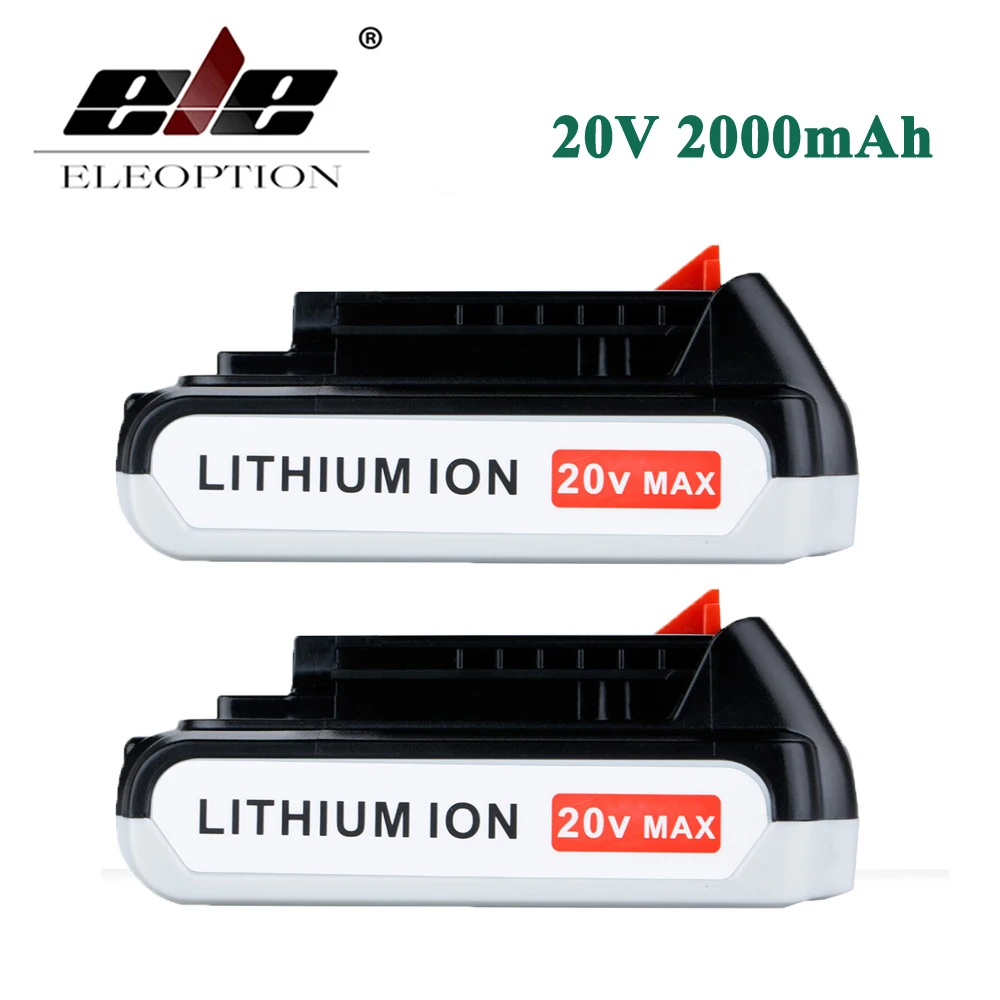

ELEOPTION 2PCS 20V 2000mAh Li-ion Rechargeable Battery for BLACK & DECKER LB20 LBX20 LBXR20 LPP120 ASL188K