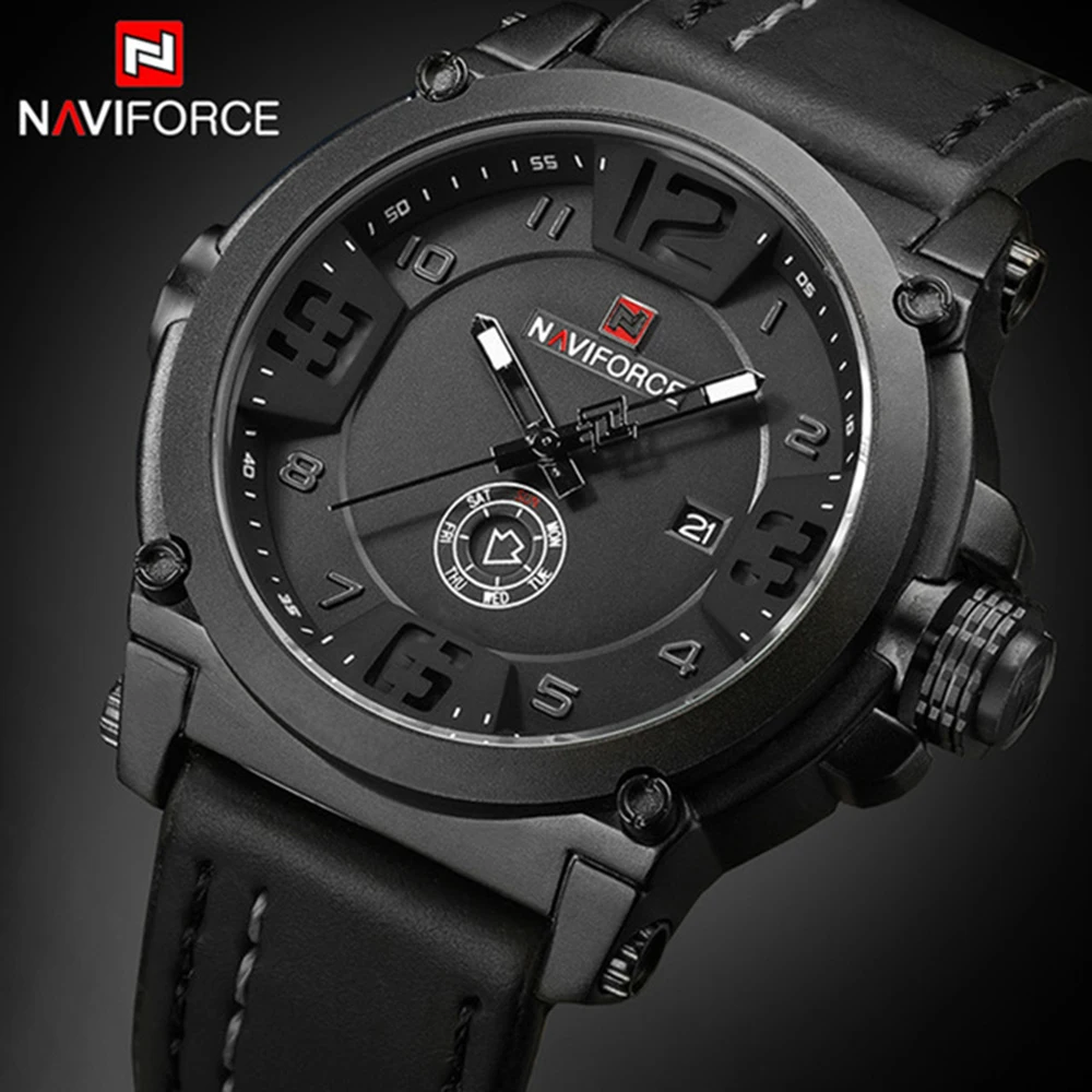 Часы NAVIFORCE Мужские кварцевые спортивные с кожаным ремешком 9099 | Наручные часы