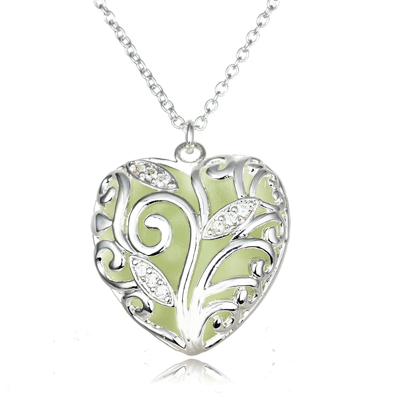 Массивное колье в форме сердца ожерелье для женщин подарки светящийся серебряный полый светящийся камень кулон ожерелье