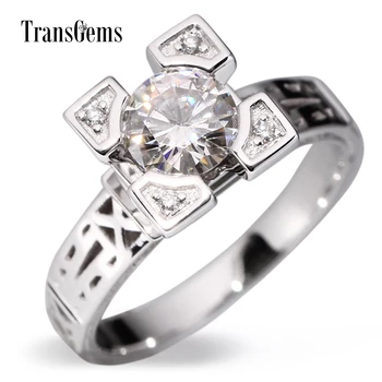 

TransGems Engagement Ring 1 Ct F Color VVS Clarity Women Rings With 14K White Gold The Eiffel Tower Shape Romantic Theme