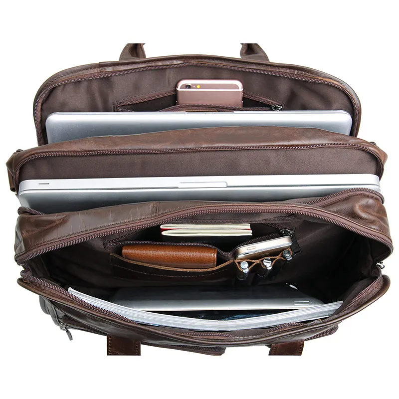 Multifunktions Männer Aktentasche Laptop Schwarzes Taschen 14 Retro Messenger tasche Rindleder Handtasche brown Bag Schultertasche Zoll Leder Echtes Business wxwP6