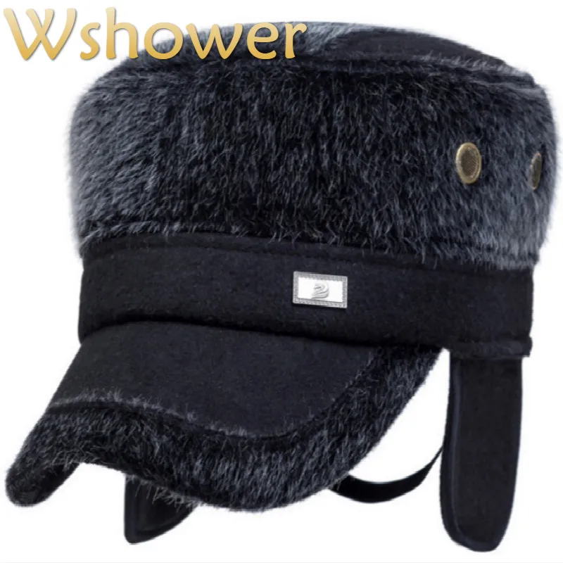 Faux Mink Fur Winter Military Hat With Ear Flap Thickened Warm