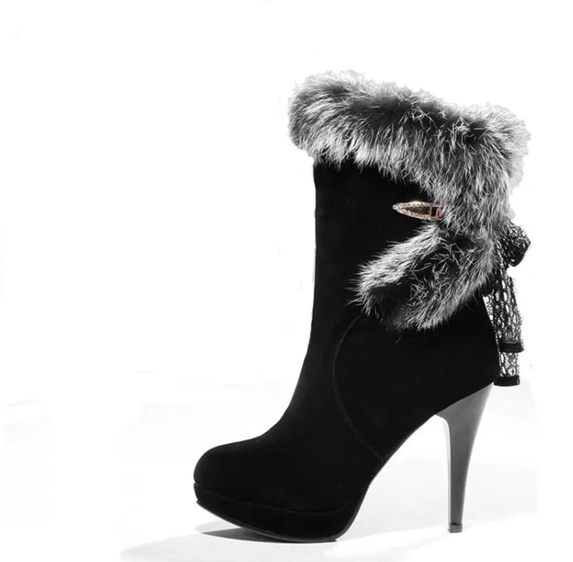 

Winter snow boots sexy boots rabbit fur ankle boots high-heeled shoes women's thin heels shoes knee-high warm boots