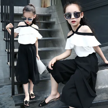

2020 Children Clothing Sets Fashion Princess Outfits Kids Summer Suit Clothes For Teenagers Off Shoulder Blouses Shirts + Pants