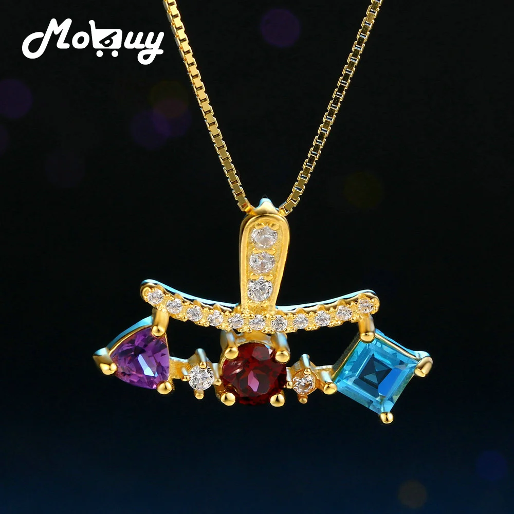 

MoBuy 925 Sterling Silver Natural Gemstone Garnet Peridot Topaz Necklace & Pendant For Women Christmas Gift Fine Jewelry MBNI060