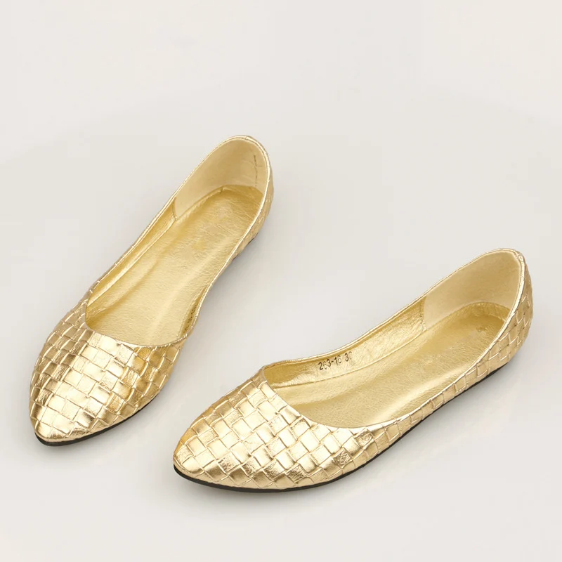 Gold-Retro-Woven-Leather-like-Casual-SLIP-ON-Pointed-Toe-Womens-Ballerina-Flats (3)