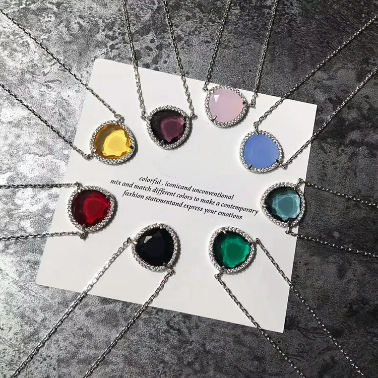 Xifan 2018 новый бренд ювелирных изделий треугольники 8 цветов камень цепочки и ожерелья Медь микро покрытием женский best подарок
