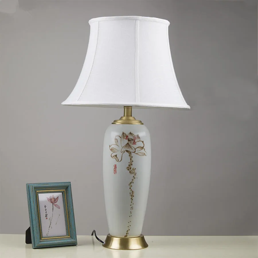 White Vintage chinese porcelain ceramic table lamp bedroom ...